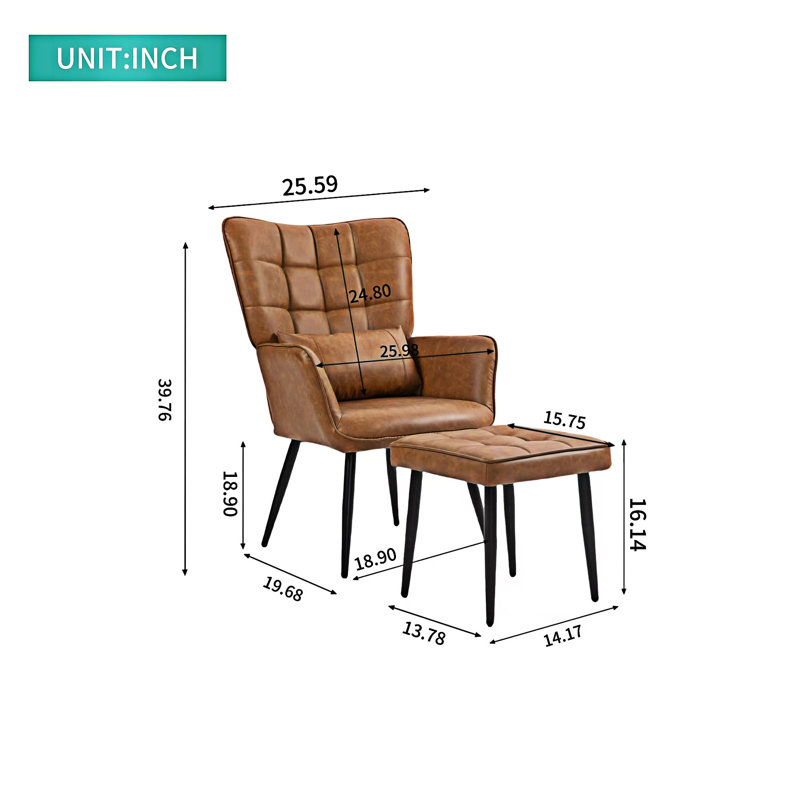 Fauteuil d'appoint avec repose-pieds Modern, Similicuir brun