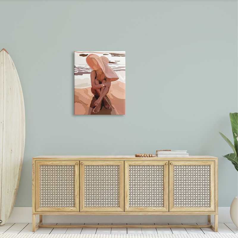 «Woman Sitting Enjoying Ocean Shore Summer Beach» par Amelia Noyes - impression, Toile tendue, H 30 po x l 24 po x P 1,5 po