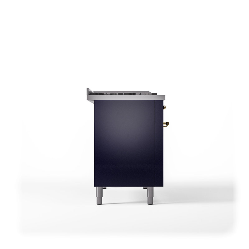 ILVE Nostalgie II 48 in Dual Fuel Range, 5 Burner, Griddle, Frenchtop, Midnight Blue/Brass, Natural Gas