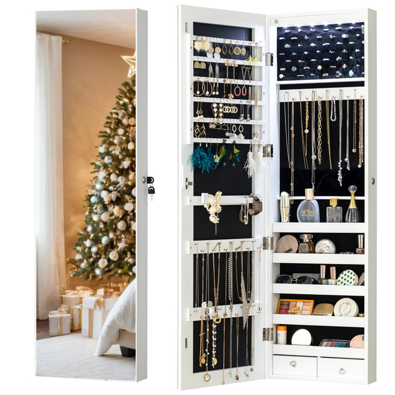 Armoire à bijoux murale avec miroir Grishilde, Blanc pur
