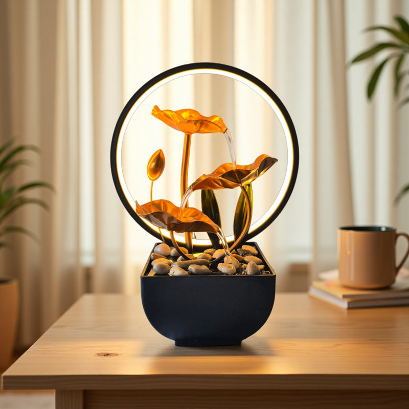 Fontaine de bureau Golden Lotus avec halo