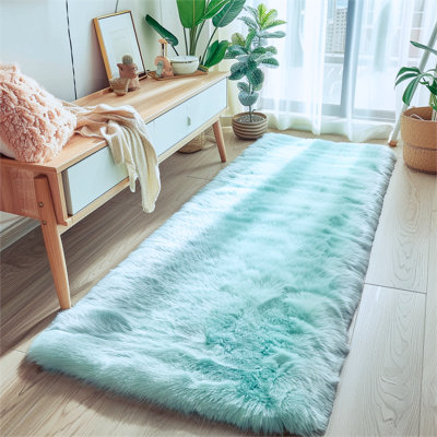 Tapis bleu pâle, tapis à poils longs pour chambre de garçon, tapis à fourrure pour chambre d'enfant, tapis flou pour chambre d'enfant