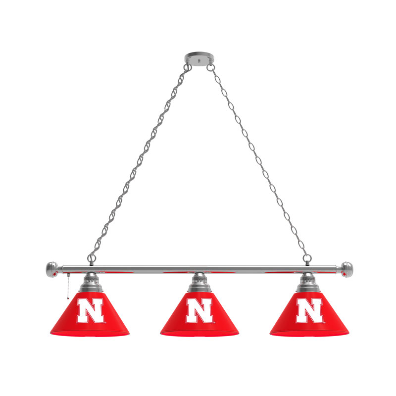 3 - Light Pool Table Lights Pendant, Chrome, Nebraska Cornhuskers