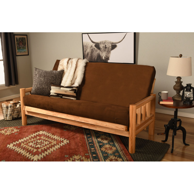Stratford Full Loose Back Futon and Mattress Set, Natural, Linen Charcoal