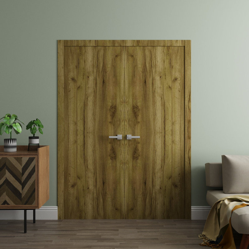 Portes doubles intérieures intérieures - Essentiel 8001 - Cadre de panneau intérieur en bois massif - Portes de chambre à coucher pour garde-robe moderne
