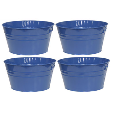 Enameled Galvanized Steel Planter. Set Of Four, Blue