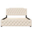 Grand lit plateforme tapissier en lin avec 2 grands tiroirs et douilles en tissu beige pour et-234695415