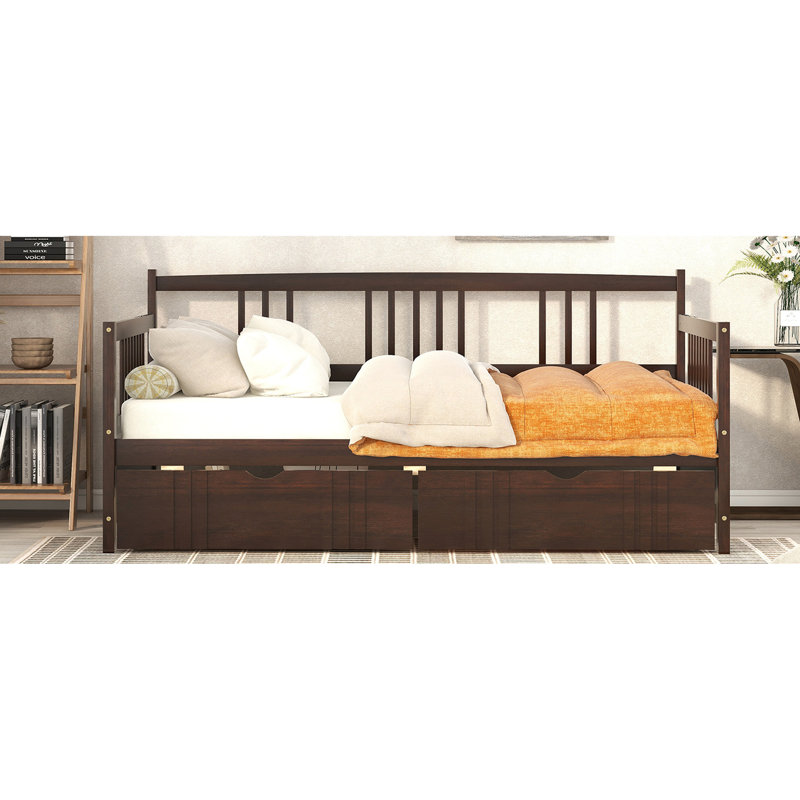 Lit de jour simple avec compartiments de rangement colorés - Bois stable pour une maison paisible Tiroirs spacieux et fonctionnels