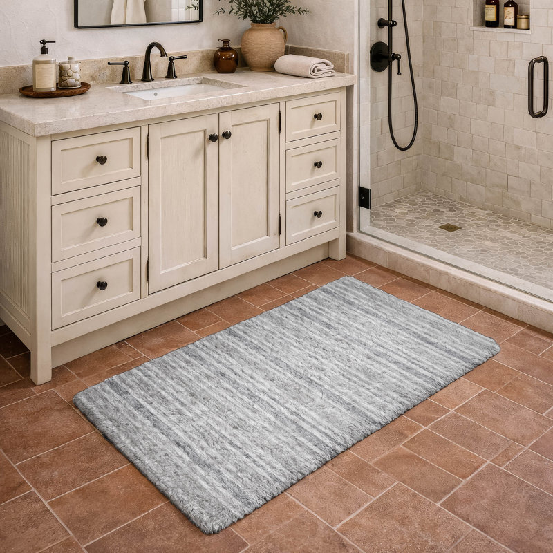 Premium Machine Washable Dream Shag ADS531 Striped Rug, 1'8" x 2'6", Silver