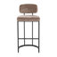 Tabouret de bar à hauteur fixe en métal noir et tissu brun - ensemble de 2