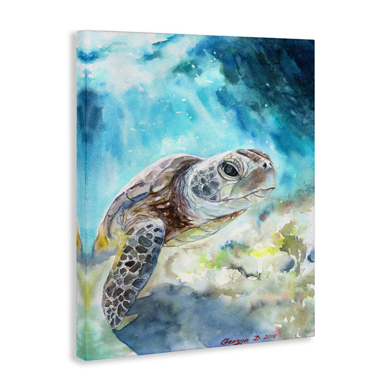 «Sea Turtle Ocean Animal Watercolor Painting», impression sur toile, H 48 po x l 36 po