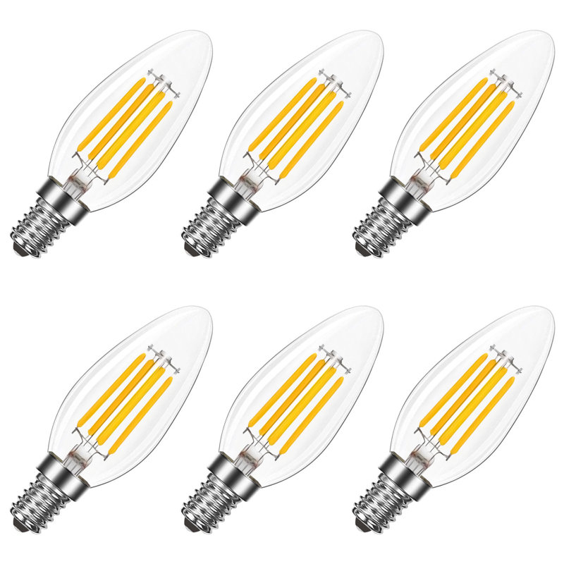 Ampoule DEL candélabre 8W LUXRITE, équivalente à 75W, culot E12, 1000 lumens, luminaire à filament transparent blanc naturel à intensité variable de 3500K et emballage humide