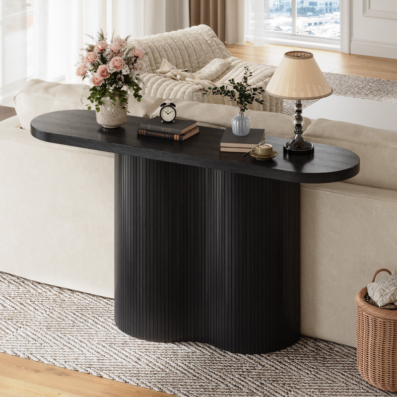 57'' Console Table With Tambour Design, Extra Long Sofa Table For Hallway, Entryway, Living Room, Black