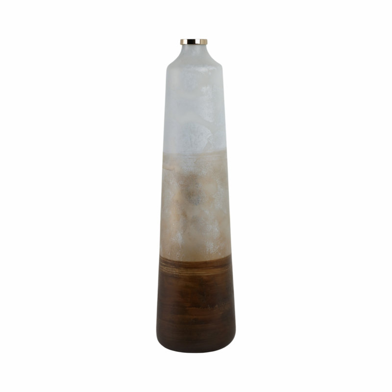 Decorative Boho Glass and Iron Vase with Modern Mixed Material Design and Artistic Metal Accents for Versatile Home Decor Styling