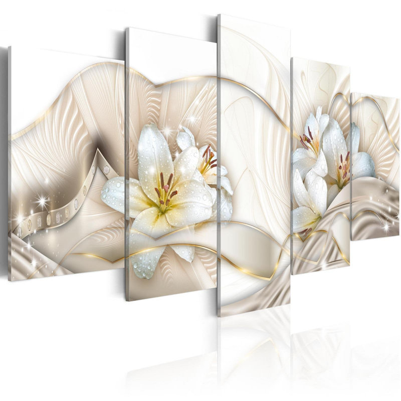 Fleurs sur toile Aphrodite, reproduction de 5 pièces, H 40 po x l 80 po x P 0,7 po