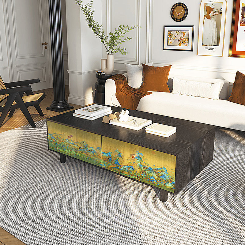 Table basse avec rangement peint français rétro, Noir, noir, noir, noir