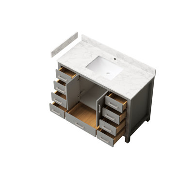 Meuble-lavabo 48,2 po avec robinet d'évier, 2 portes et 9 tiroirs, gris, lavabo, look moderne, rangement 47 po et trou de robinet, multifonctionnel, bois massif, céramique minimaliste, dessus