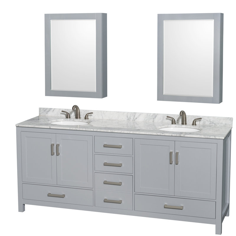 Sheffield 79" Double Bathroom Vanity Base Only, Gray
