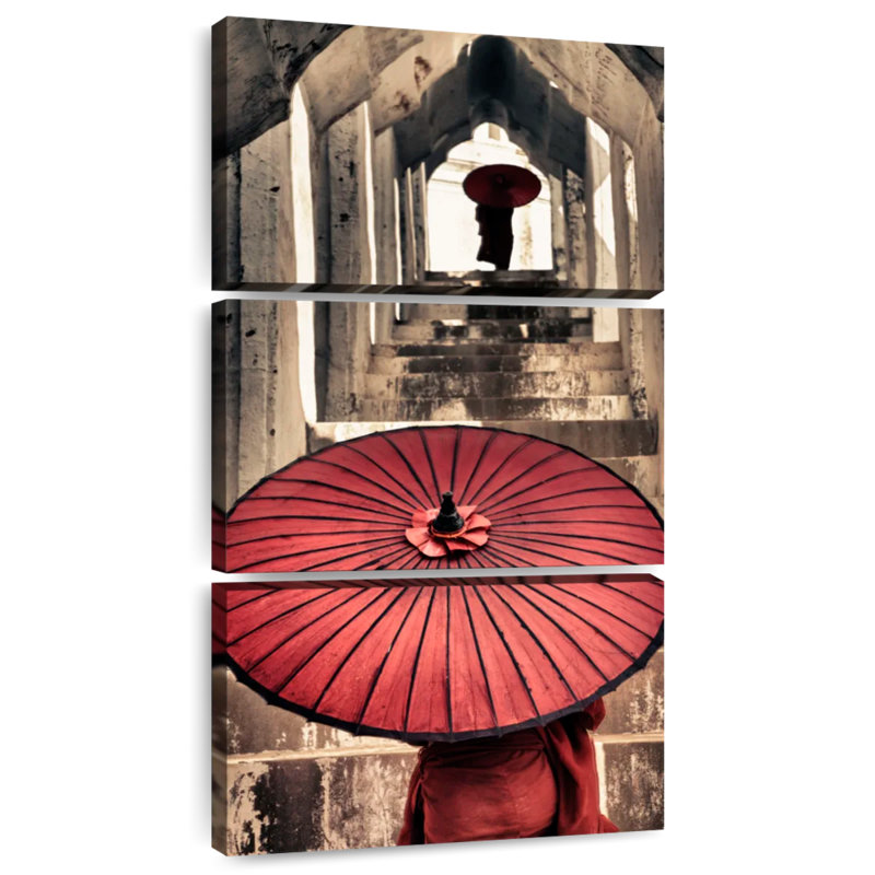 Moines birmans avec parasols en Burma, H 32 po x l 15 po