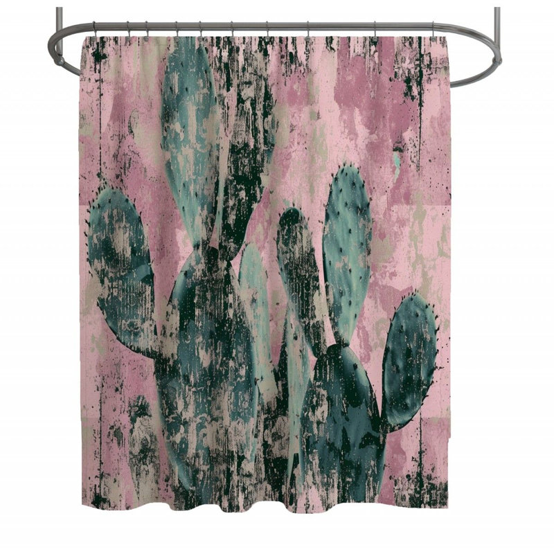 Rideau de douche Cactus - Décoration de salle de bain rétro, H 93 po x l 70 po