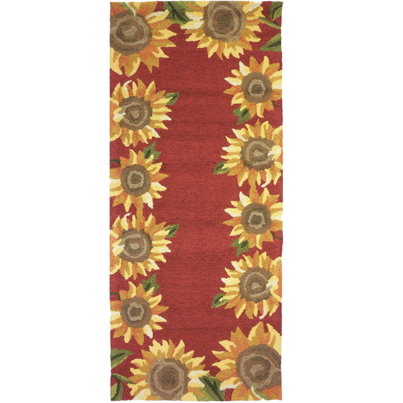 August Grove® Valois Floral Hand Hooked Red/Yellow Indoor/Outdoor Area ...