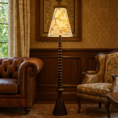 French Vintage-Style Solid Wood & Fabric Floor Lamp