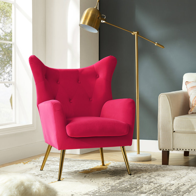 Fauteuil à oreilles 29,25 po Avianna, Velours fushia