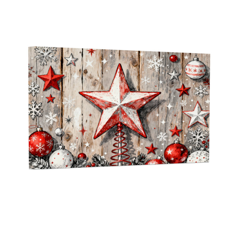 Étoiles de Noël en forme de flocons de neige sur fond de bois, H 24 po x l 36 po