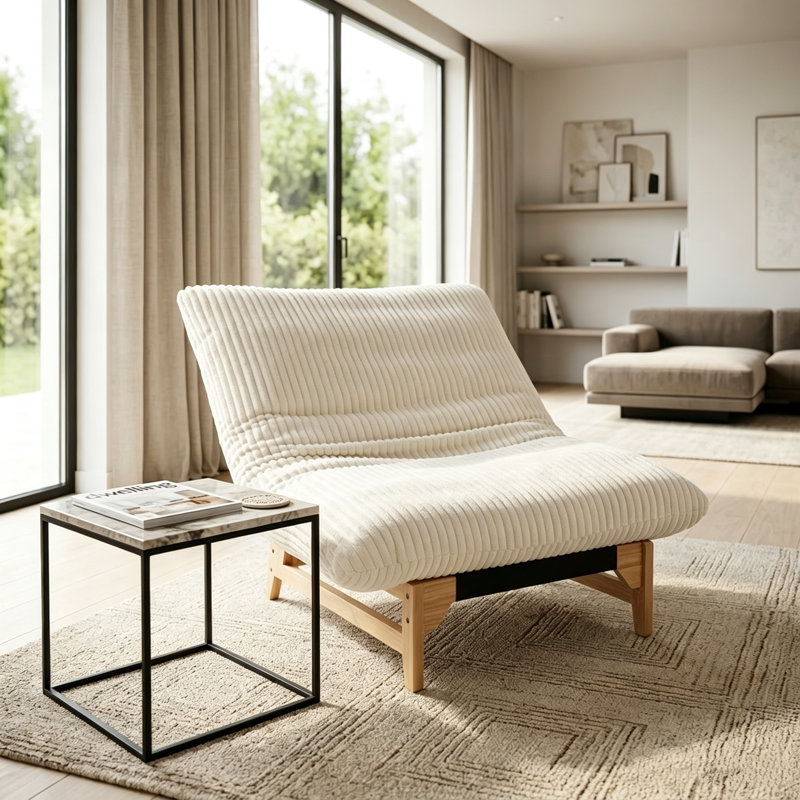 Fauteuil à billes Giant Cloud, Velours côtelé blanc cassé