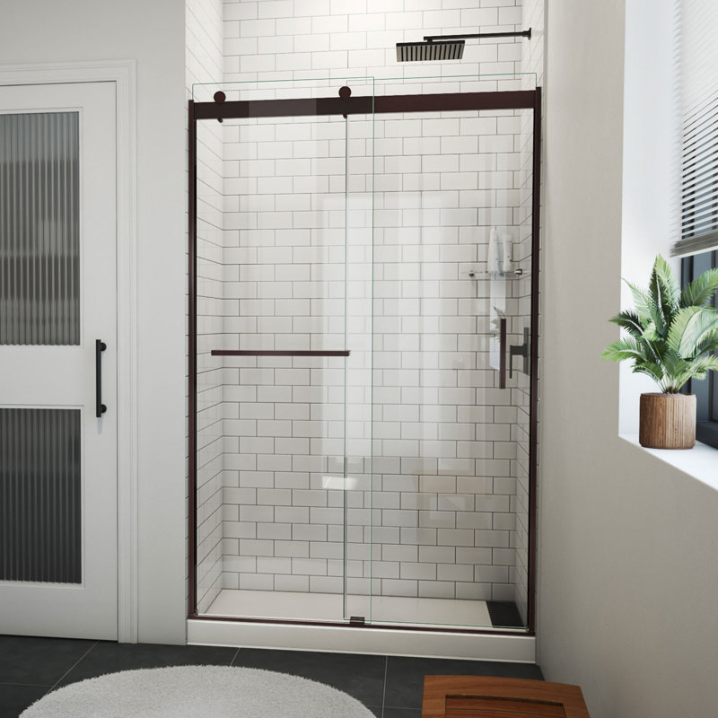 Sapphire-V 44cm W x 76cm H Frameless Tub Door with,  Bronze/Clear