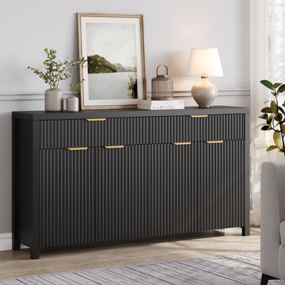 Stylish Water Ripple Sideboard Buffet – Small Space Storage, Soft-Close Hinges & Adjustable Shelves For Entryway Organizer, Kitchen Storage, Tv Stand,Affordable Luxury Furniture