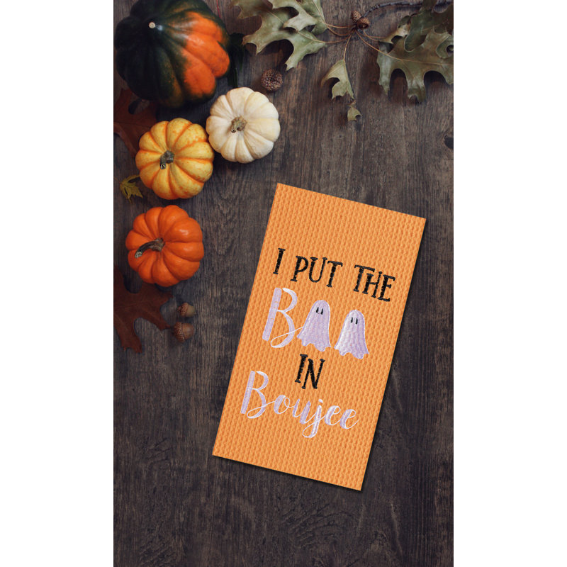 Boo In Boujee Ghost Embroidered Cotton Halloween Waffle Weave Kitchen Towel