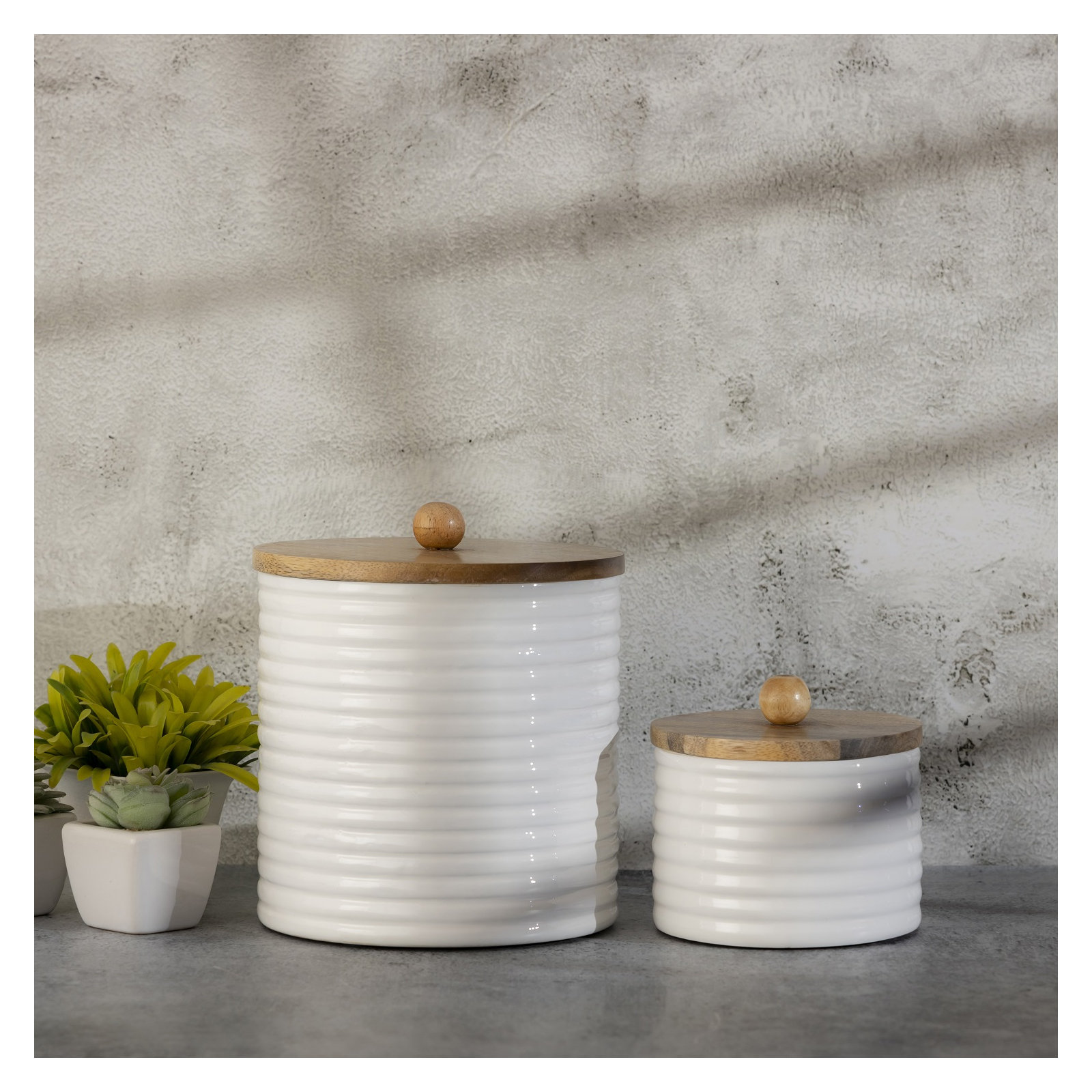 Mango Wood Canisters Set Of 2, White
