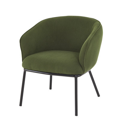 Chaise d'appoint moderne en velours côtelé, fauteuil rembourré avec pieds en métal, fauteuil demi-tonneau de style Mid-Century pour salon, vert