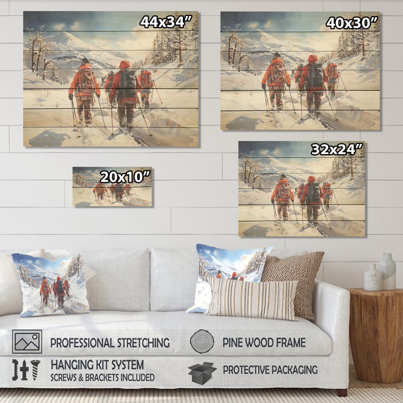 Slope Hiking Ski Expedition II - Hiking On Wood Print, 34" H x 44" W x 0.78" D