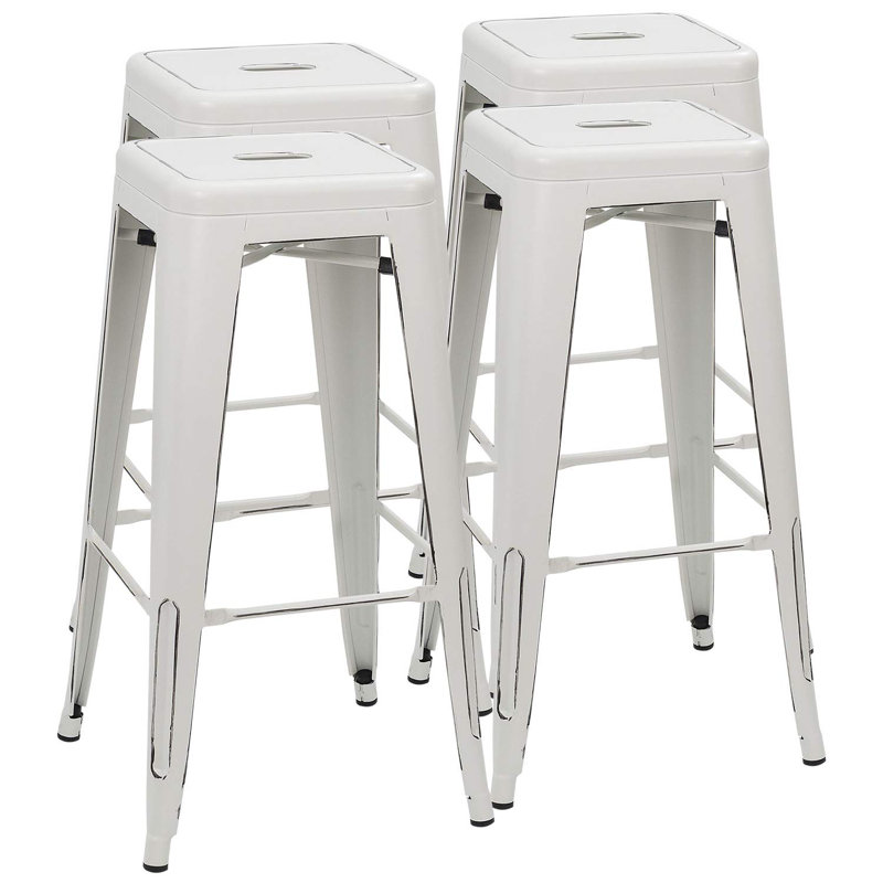 Holubice 30" H Stackable Backless Metal Bar Stools, Distressed White