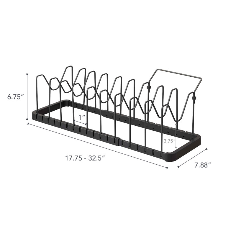 Tower Yamazaki Home Adjustable Lid & Pan Organizer, Kitchen Drawer Storage Shelf Rack, Steel, Black