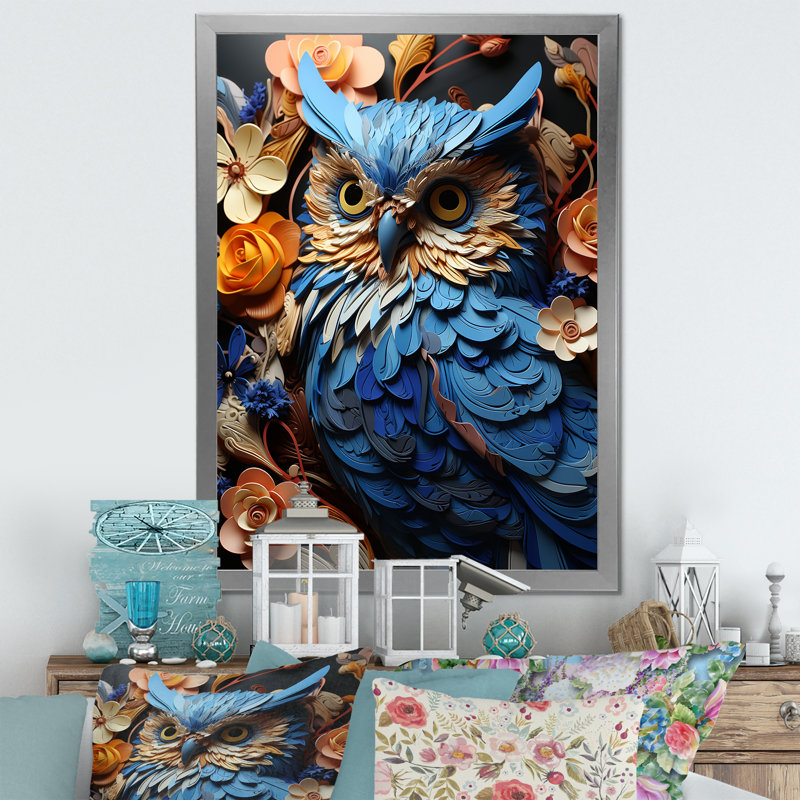 " Mysterious Owl Blooms II ", Silver Framed, 32" H x 24" W x 1" D