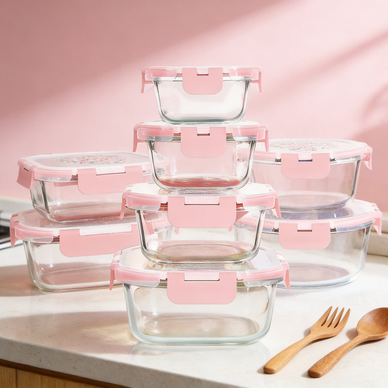 Ensemble de 24 contenants en verre pour aliments avec couvercles, contenants hermétiques empilables pour la préparation des repas au congélateur, au micro-ondes, au four et au lave-vaisselle