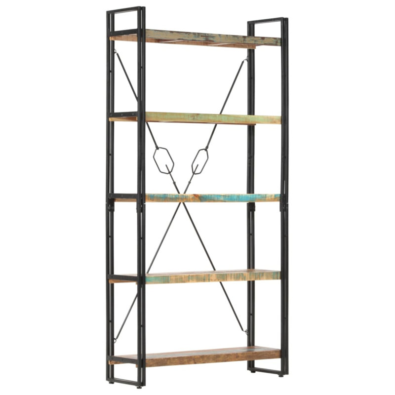 Bibliothèque en bois de manguier massif, Brun, (5 tablettes) H 70,9 po x l 35,4 po x P 11,8 po