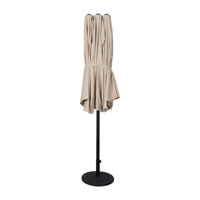 Parasol commercial à tête triple de 15 pi avec manivelle et fonction de levage facile Hayle, Brun clair