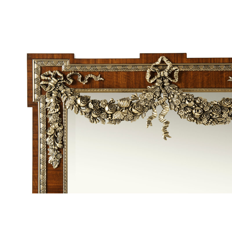 Classic Rectangular Flame Veneer and Brass Wall Mirror