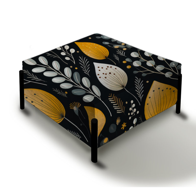Toile florale noire et jaune à motif floral d'influence marocaine