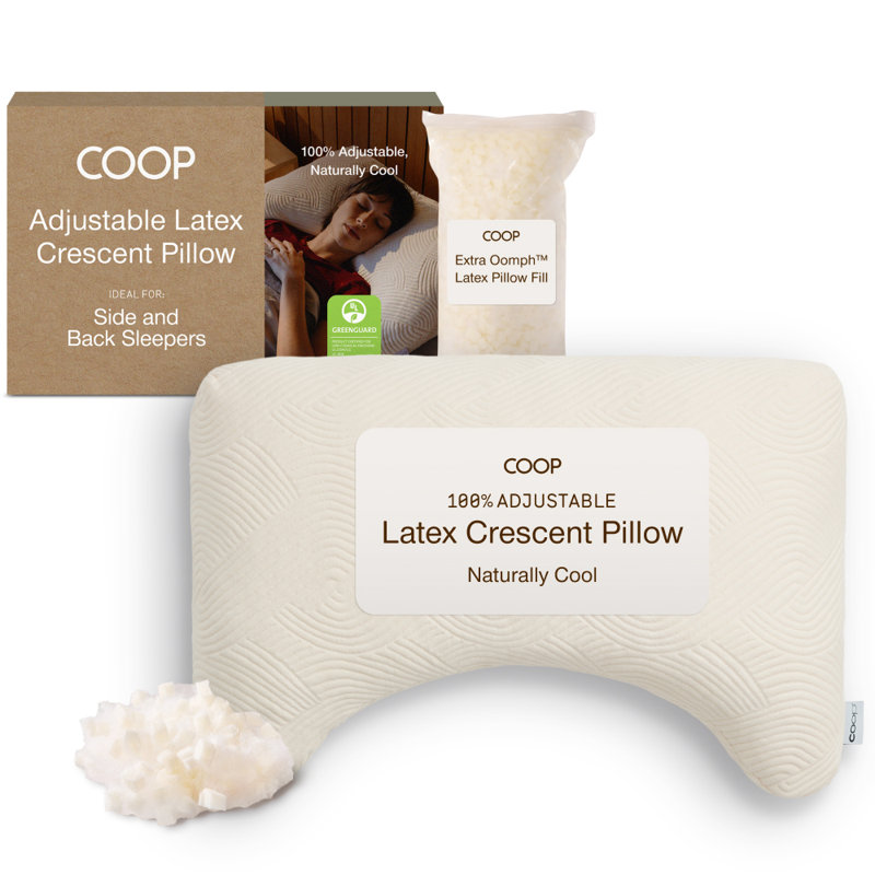 Coop Home Goods Adjustable Latex Crescent Pillow King, Talalay Latex & Microfiber Fill, Ergonomic Shape, Naturally Cooling, Eco-Friendly, Medium Firm Support for Back and Side Sleepers