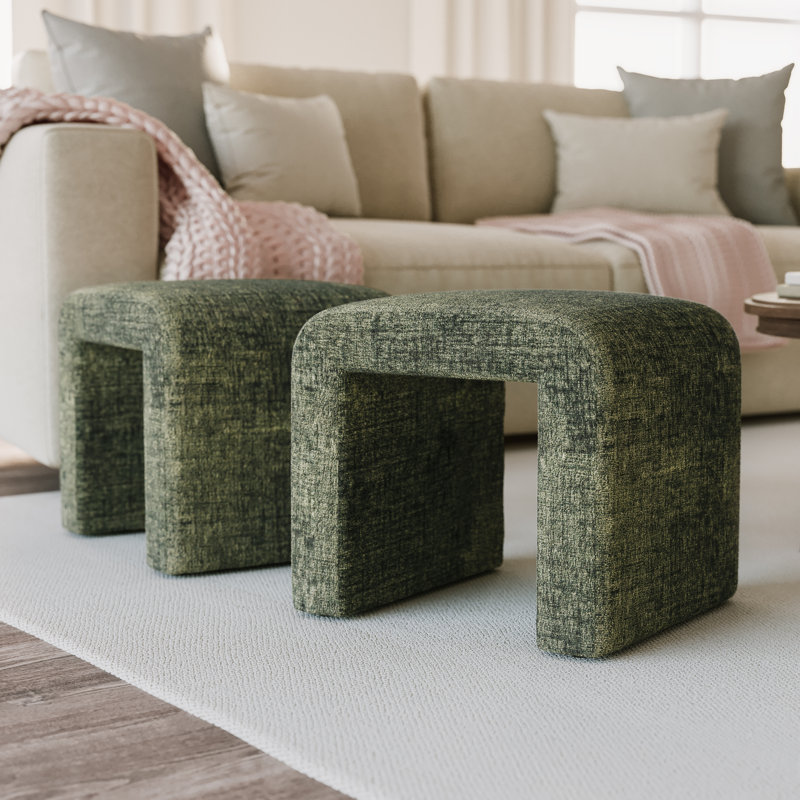 Kennedy 21" W Upholstered Rectangular Ottoman, Gwen Forest Microsuede