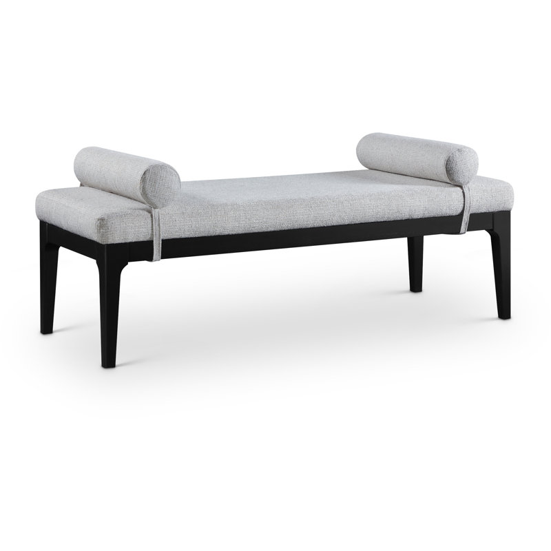 Priscilla Linen Textured Fabric Bench, Grey Linen Textured Fabric, Black