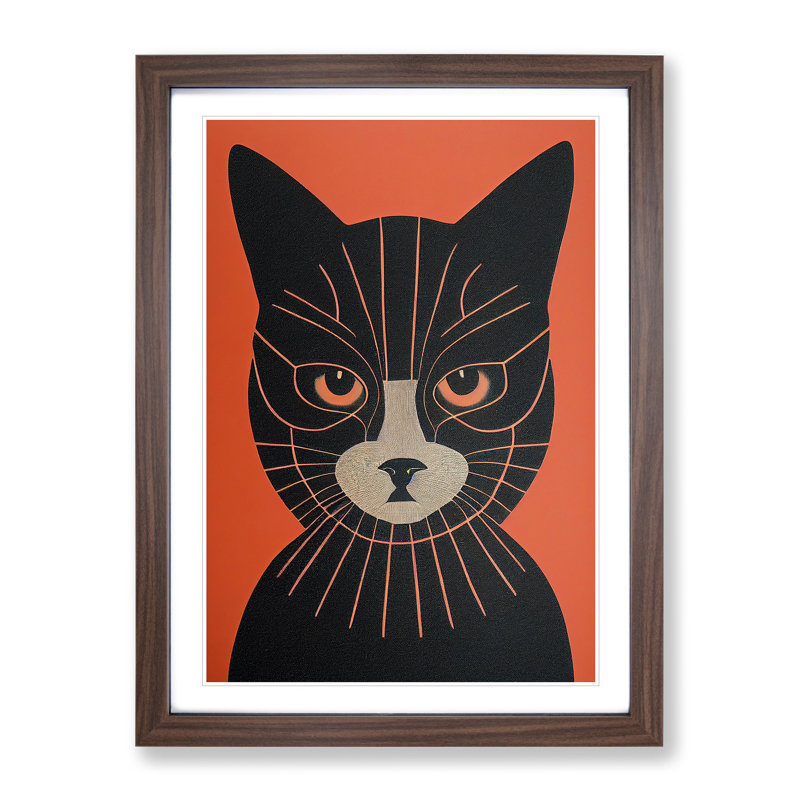 Mesmerising Cat Abstract - Framed Print, 64cm H x 46cm W, Brown