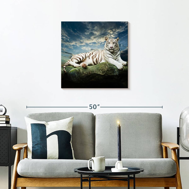 Brampt Lounging White Tiger, 24" H x 24" W
