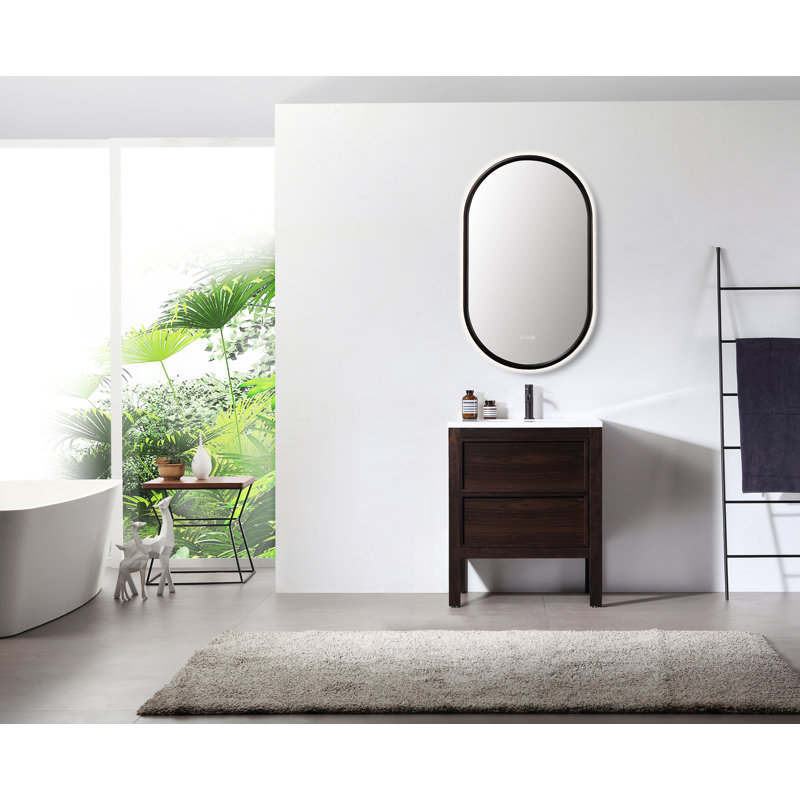 Zen LED Mirror, 39.37" x 23.62", Dark Walnut, Oval