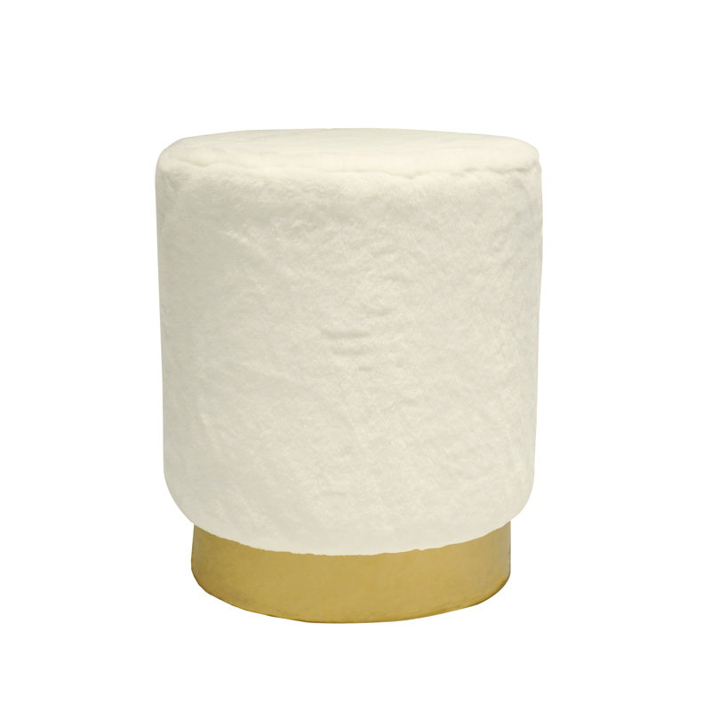 Alanni 14'' Wide Velvet Round Standard Ottoman, White Velvet
